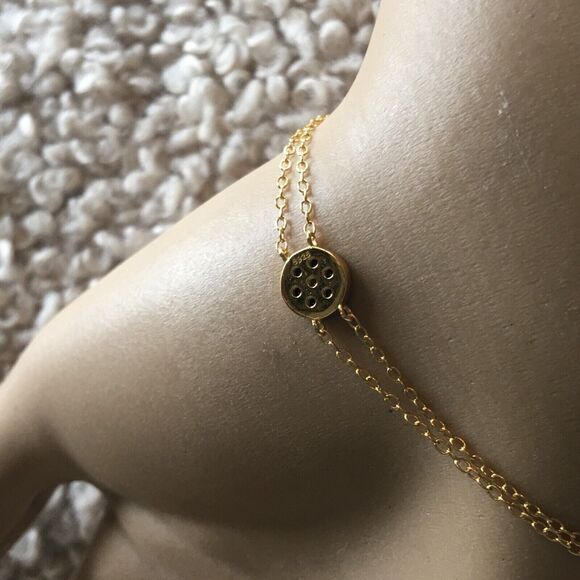 18K Gold Over Sterling Silver Bracelet Blue Cubic Zirconia Delicate Trace Chain - Picture 9 of 13